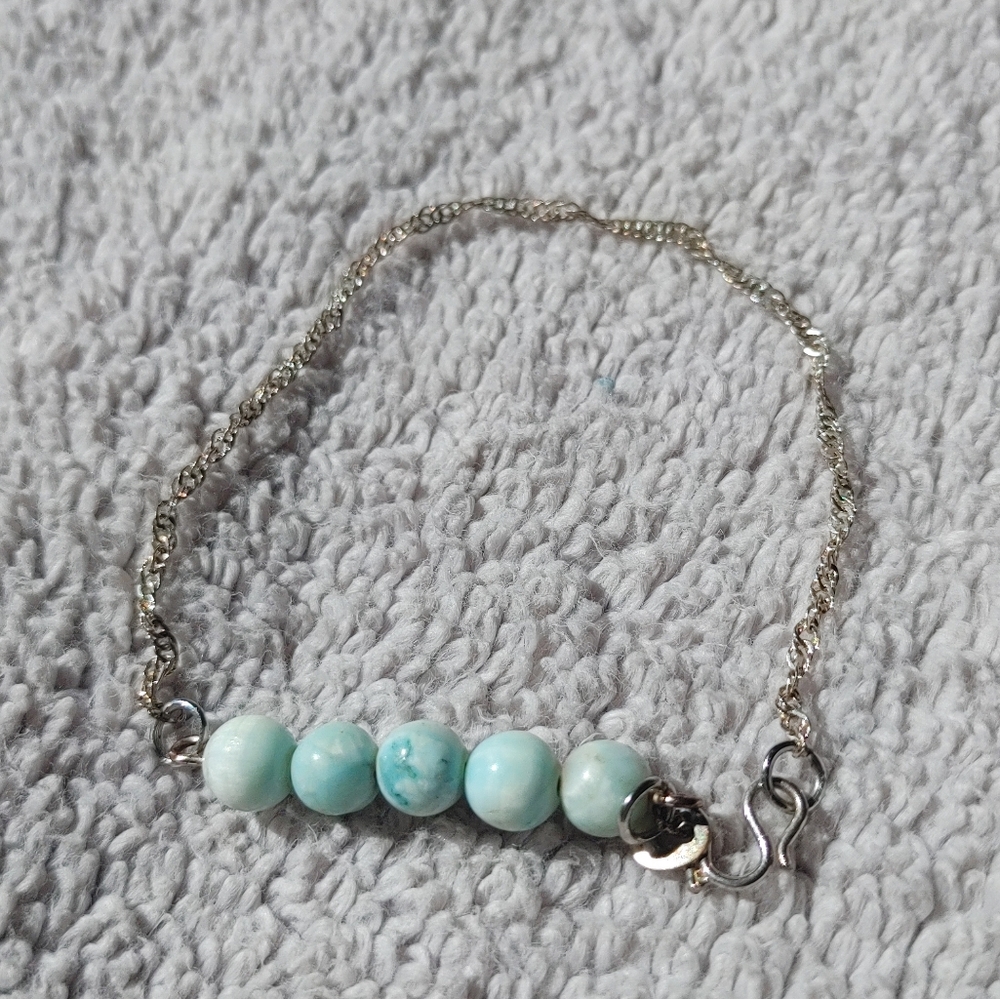Larimar beaded necklace and bracelet on 925 Silver.